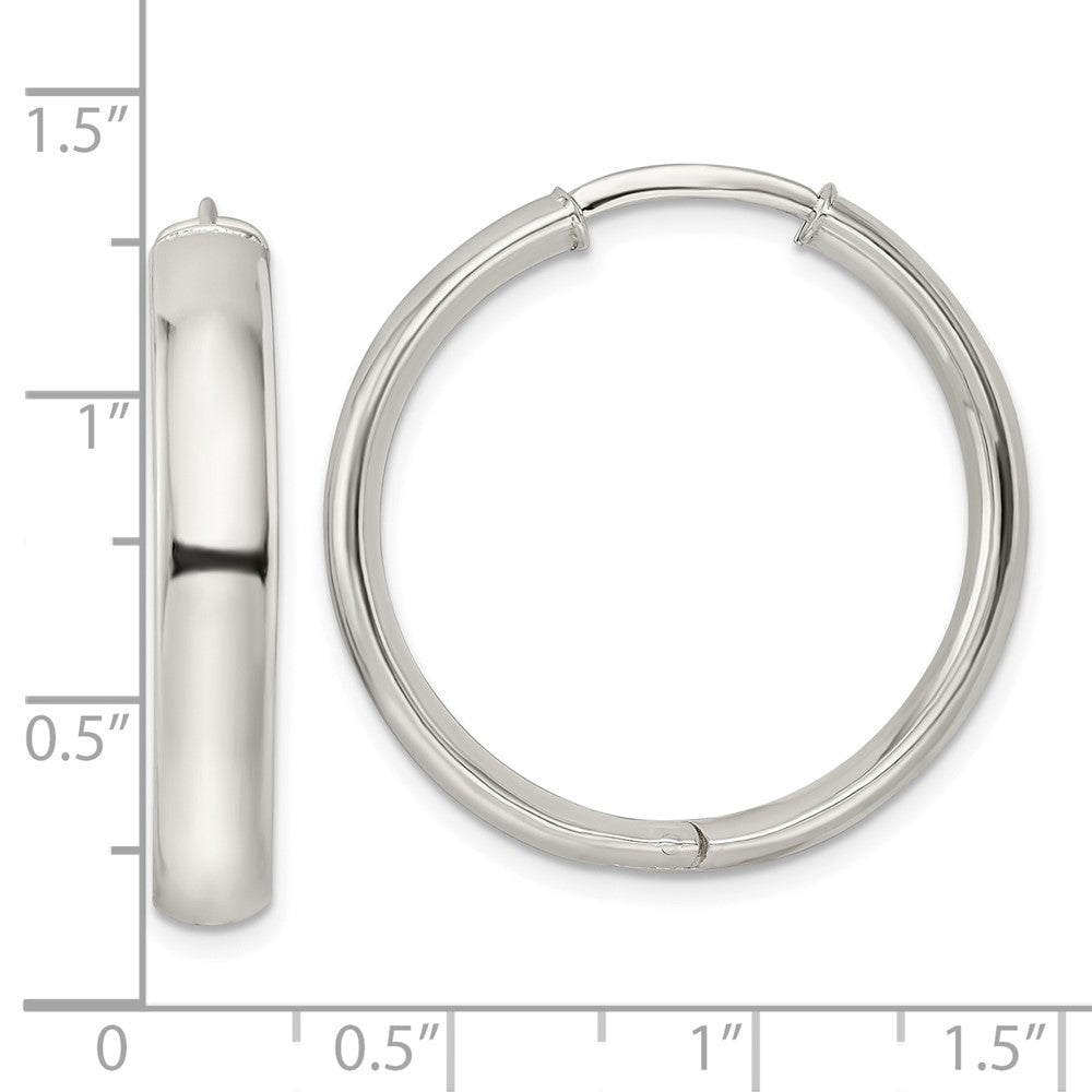 Sterling Silver Polished 5X30mm Hinged Tube Hoop Earrings