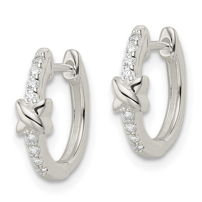 Sterling Silver Polished X Cz Hinged Hoop Earrings