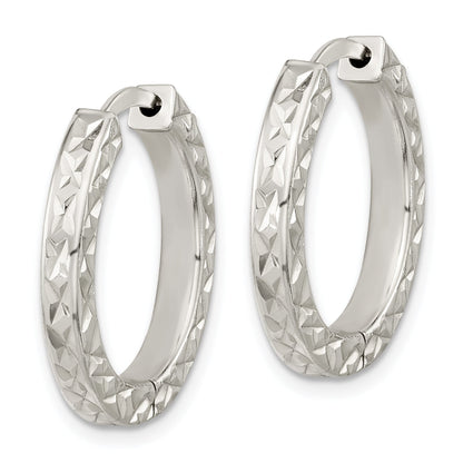 Sterling Silver Polished D/C Square Tube Locking Hoop Earrings