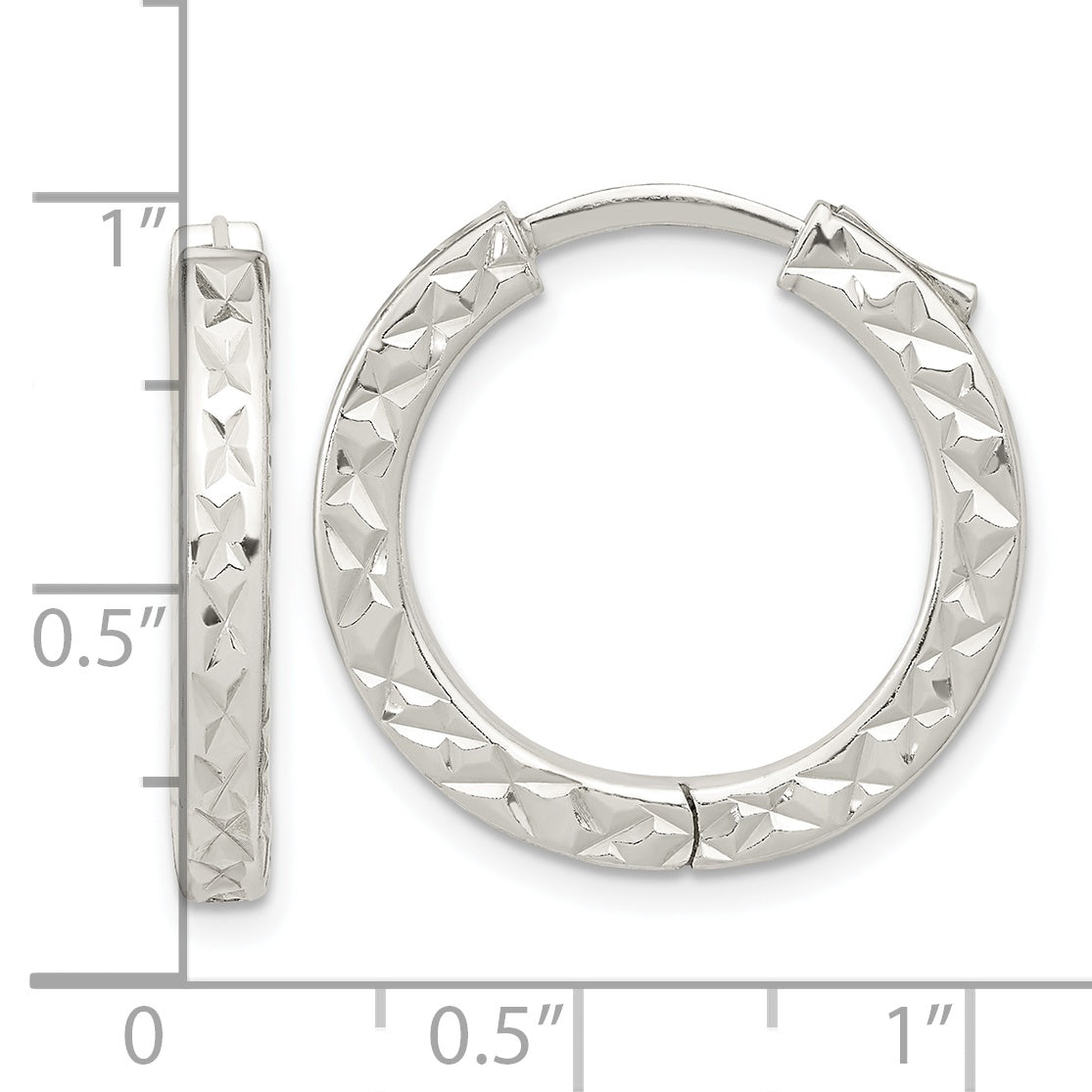 Sterling Silver Polished D/C Square Tube Locking Hoop Earrings