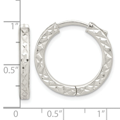 Sterling Silver Polished D/C Square Tube Locking Hoop Earrings
