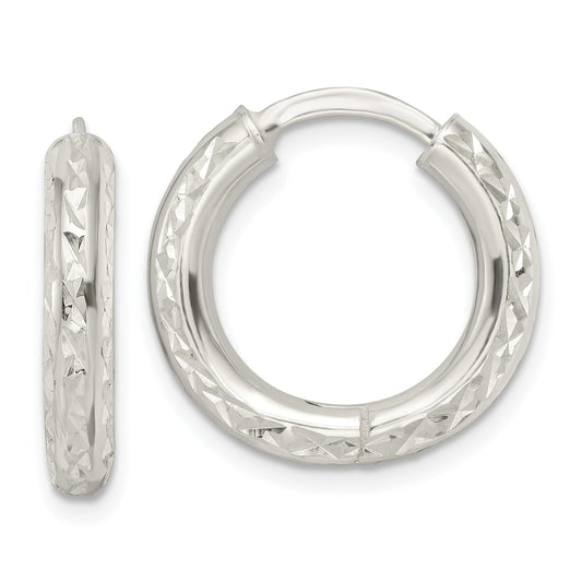 Sterling Silver Diamond-Cut 3.5X20mm Hinged Tube Hoop Earrings