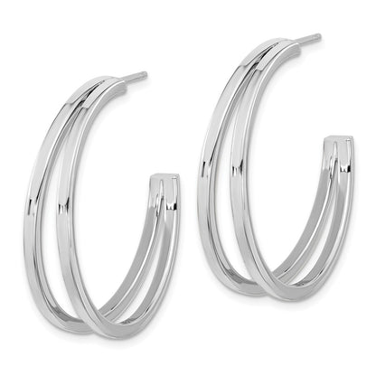 Sterling Silver Rhodium Plated Split Design Hoop Post Earrings