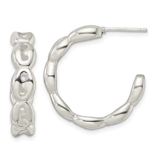 Sterling Silver Polished Scalloped C-Hoop Post Earrings