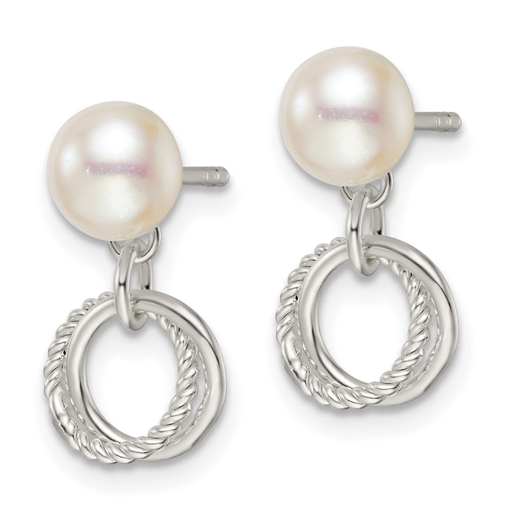 Sterling Silver Polished Glass Pearl Dangle Post Earrings