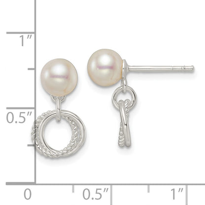 Sterling Silver Polished Glass Pearl Dangle Post Earrings