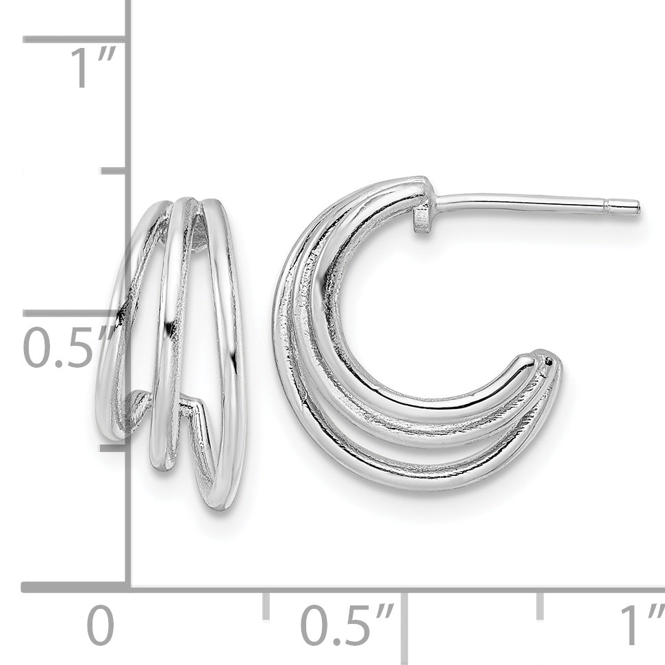 Sterling Silver Rhodium-Plated Polished J-Hoop Post Earrings