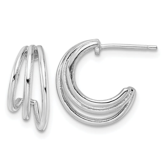 Sterling Silver Rhodium-Plated Polished J-Hoop Post Earrings