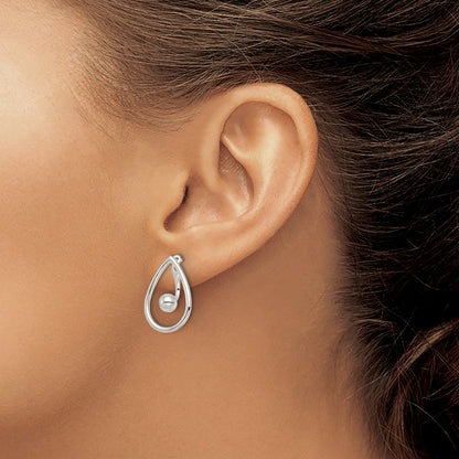 Sterling Silver Polished Teardrop W/Drop & Dangle Ball Threader Post Earrin