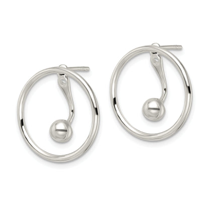 Sterling Silver Polished Circle W/Drop & Dangle Threader Post Earrings