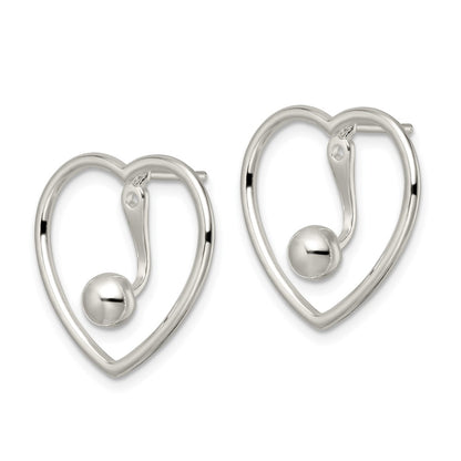 Sterling Silver Polished Heart W/Drop And Dangle Ball Threader Post Earring