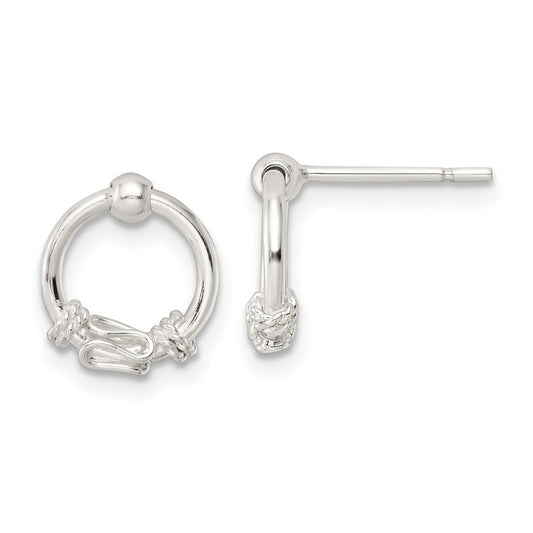 Sterling Silver Polished Fancy Circle Dangle Post Earrings