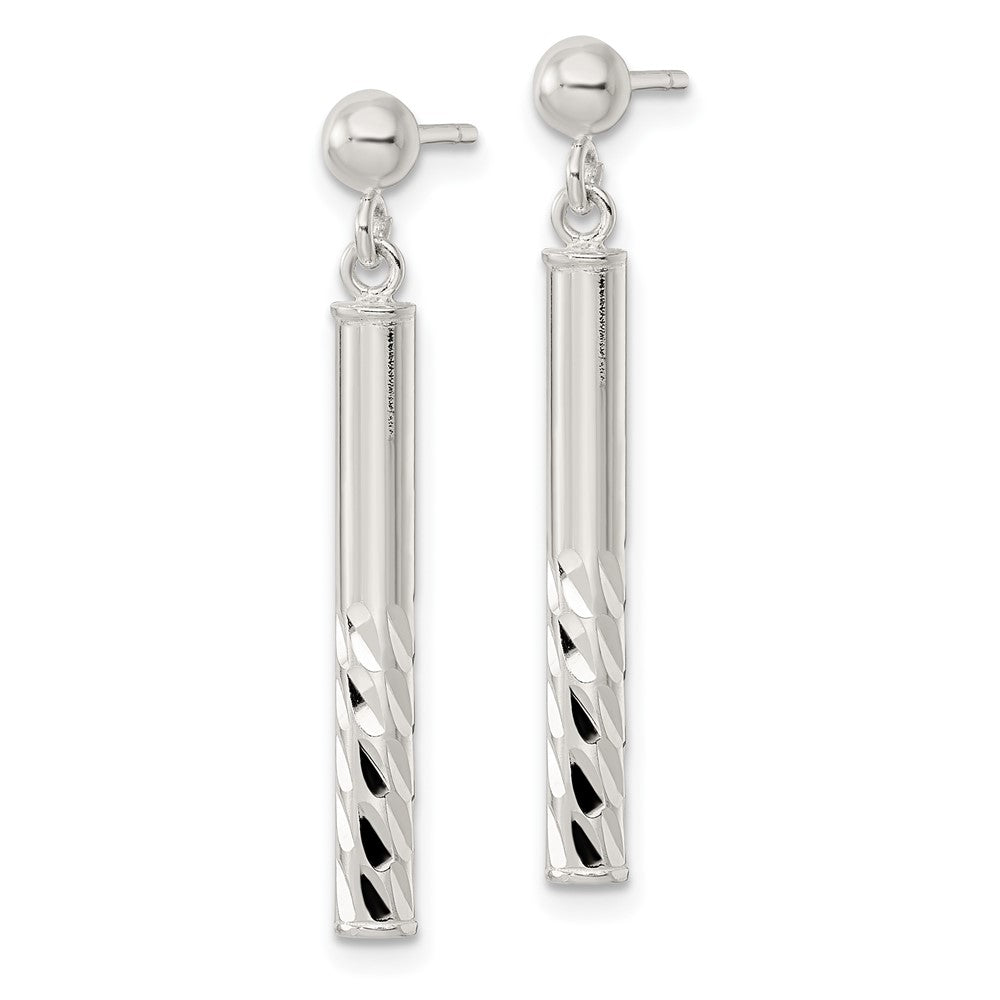 Sterling Silver Polished & Diamond-Cut Bar Post Dangle Earrings