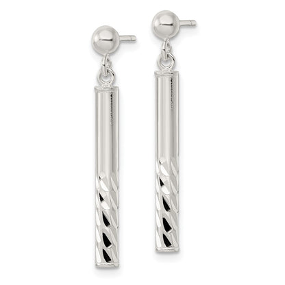 Sterling Silver Polished & Diamond-Cut Bar Post Dangle Earrings