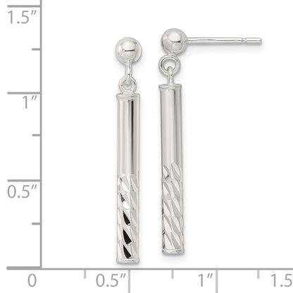 Sterling Silver Polished & Diamond-Cut Bar Post Dangle Earrings