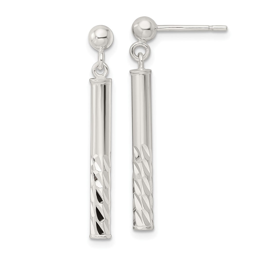 Sterling Silver Polished & Diamond-Cut Bar Post Dangle Earrings