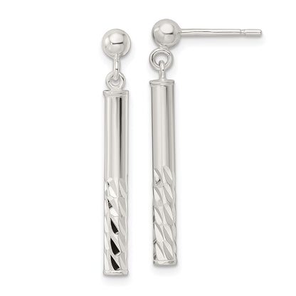 Sterling Silver Polished & Diamond-Cut Bar Post Dangle Earrings