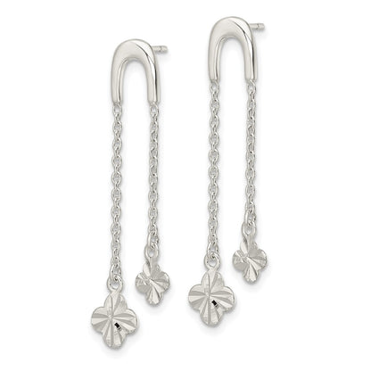 Sterling Silver Polished & D/C Clover Chain Dangle Post Earrings