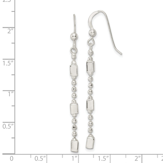 Sterling Silver Square Beaded Dangle French Wire Earrings