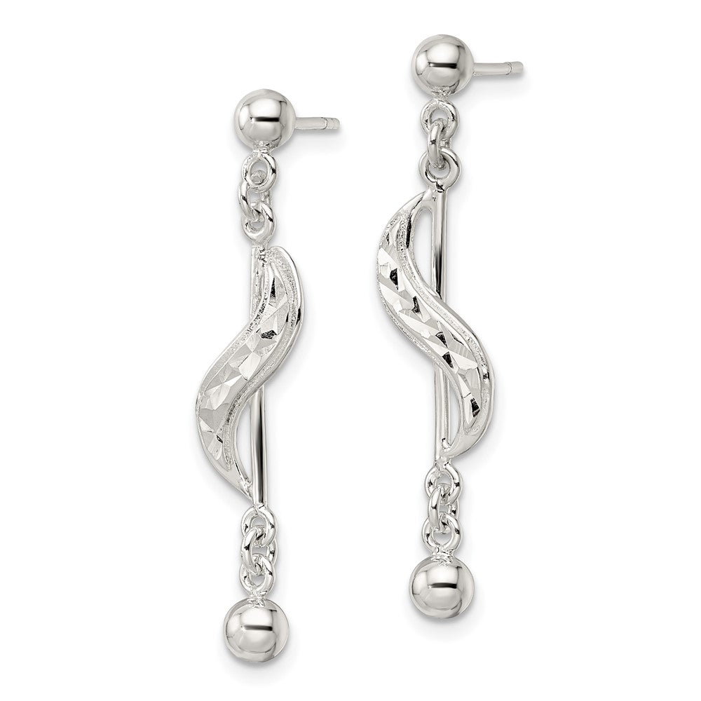 Sterling Silver Polished & Diamond-Cut Swirl Dangle Earrings
