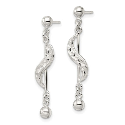 Sterling Silver Polished & Diamond-Cut Swirl Dangle Earrings