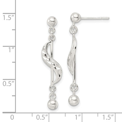 Sterling Silver Polished & Diamond-Cut Swirl Dangle Earrings