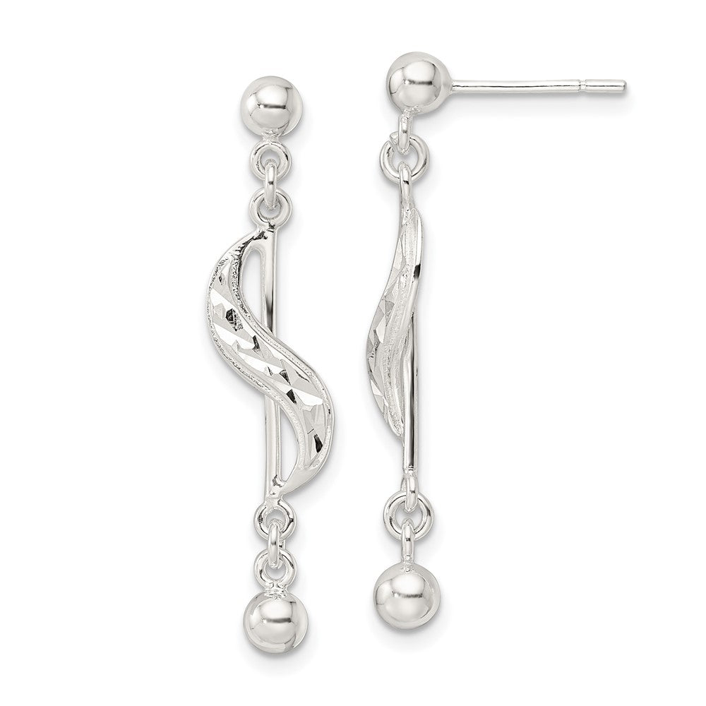 Sterling Silver Polished & Diamond-Cut Swirl Dangle Earrings