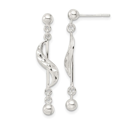 Sterling Silver Polished & Diamond-Cut Swirl Dangle Earrings