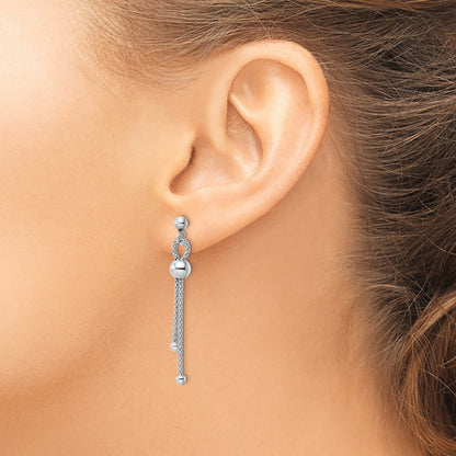 Sterling Silver Rhod-Plated Polished Beaded Chain Post Dangle Earrings