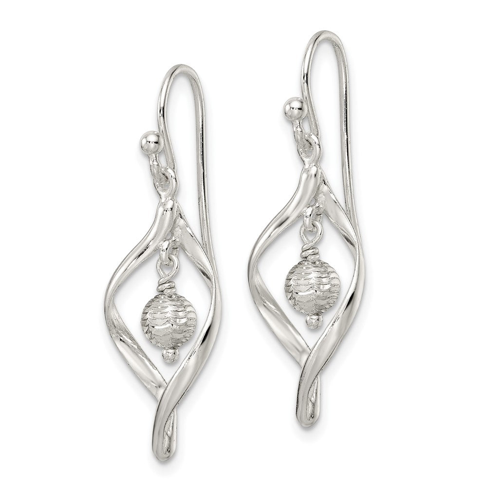 Sterling Silver Polished & Diamond-Cut Twist W/Ball Center Dangle Earrings