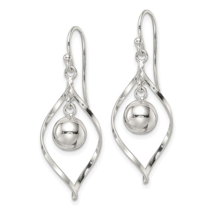 Sterling Silver Polished Twisted And Ball Dangle Earrings