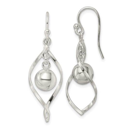 Sterling Silver Polished Twisted And Ball Dangle Earrings