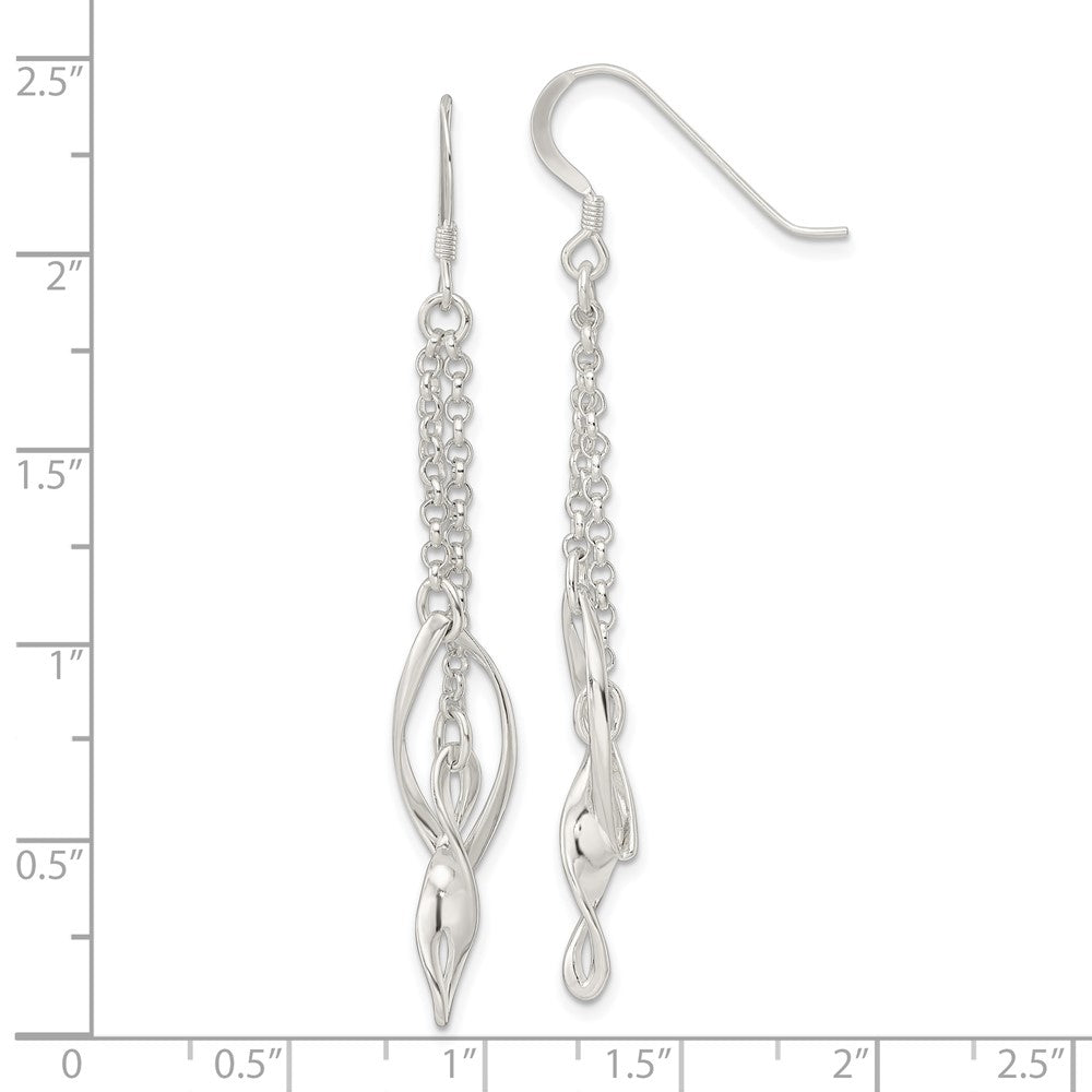 Sterling Silver Polished Double Twisted & Chain Dangle Earrings