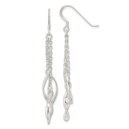 Sterling Silver Polished Double Twisted & Chain Dangle Earrings