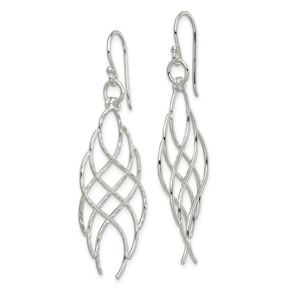 Sterling Silver Polished D/C Wavy Criss Cross Dangle Earrings