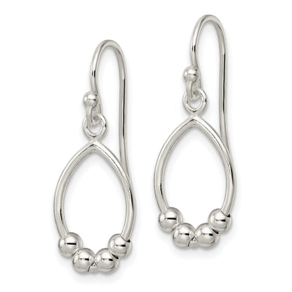 Sterling Silver Polished Beaded Teardrop Dangle Earrings