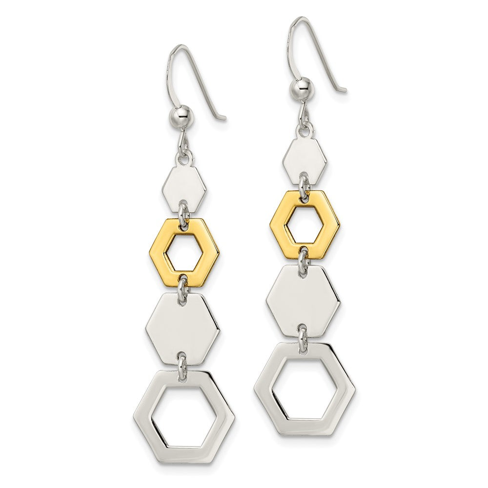 Sterling Silver & Gold-Tone Polished Hexagon Dangle Earrings