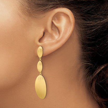 Ss/Gold Plated Sterling Silver Gold-Plated Brushed Triple Oval Post Dangle Earrings