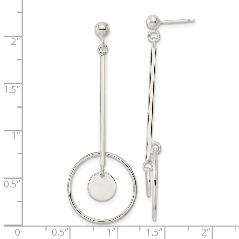 Sterling Silver Bar And Circle Dangle Post Earrings