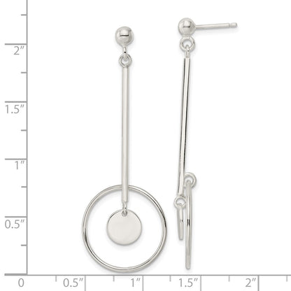 Sterling Silver Bar And Circle Dangle Post Earrings