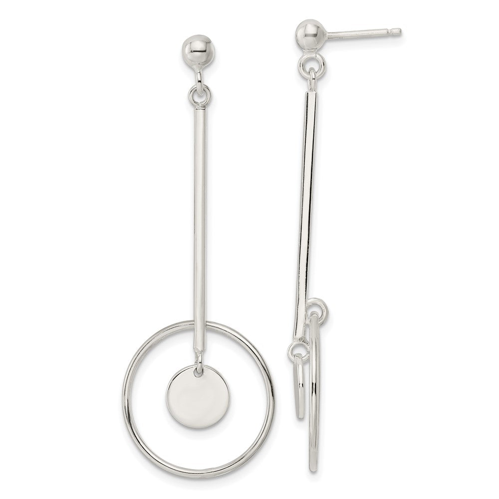 Sterling Silver Bar And Circle Dangle Post Earrings