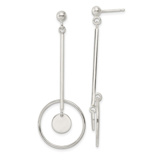 Sterling Silver Bar And Circle Dangle Post Earrings