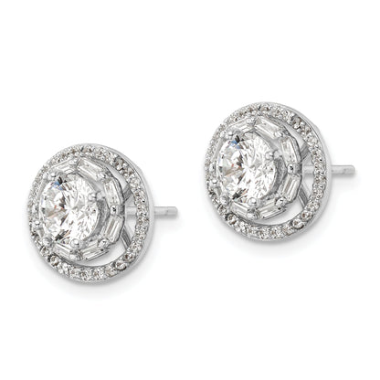 Sterling Silver Rhodium-Plated Polished 6mm Cz Stud W/ Jackets Earrings