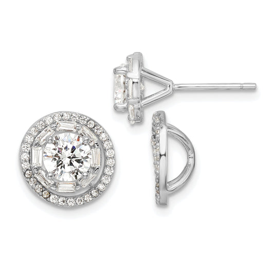 Sterling Silver Rhodium-Plated Polished 6mm Cz Stud W/ Jackets Earrings