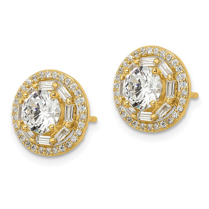 Sterling Silver Gold-Tone Polished 6mm Cz Stud W/ Jackets Earrings