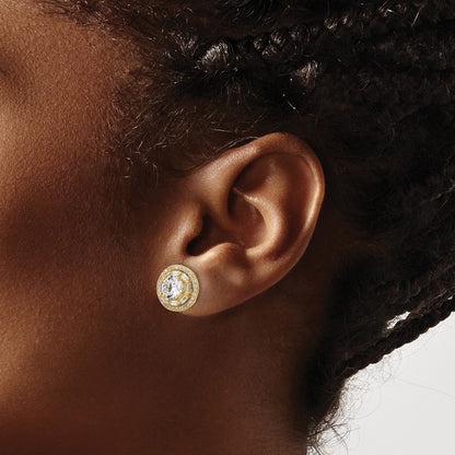 Sterling Silver Gold-Tone Polished 6mm Cz Stud W/ Jackets Earrings