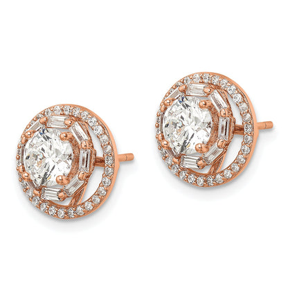 Sterling Silver Rose-Tone Polished 6mm Cz Stud W/ Jackets Earrings