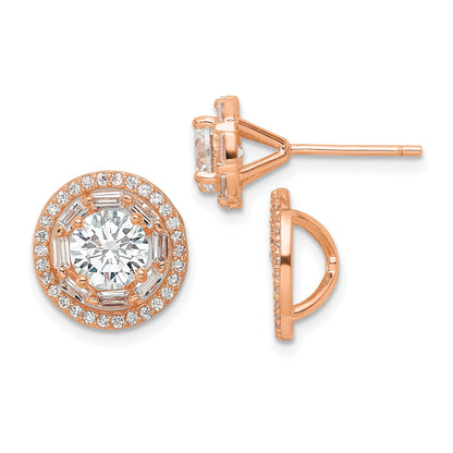 Sterling Silver Rose-Tone Polished 6mm Cz Stud W/ Jackets Earrings