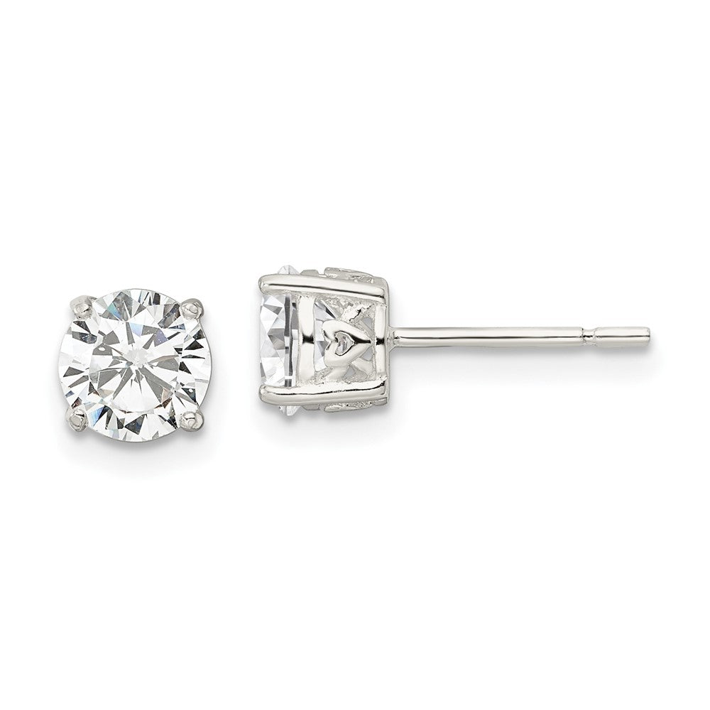Sterling Silver Polished 6mm Round Cz Heart Basket Set Stud Earrings