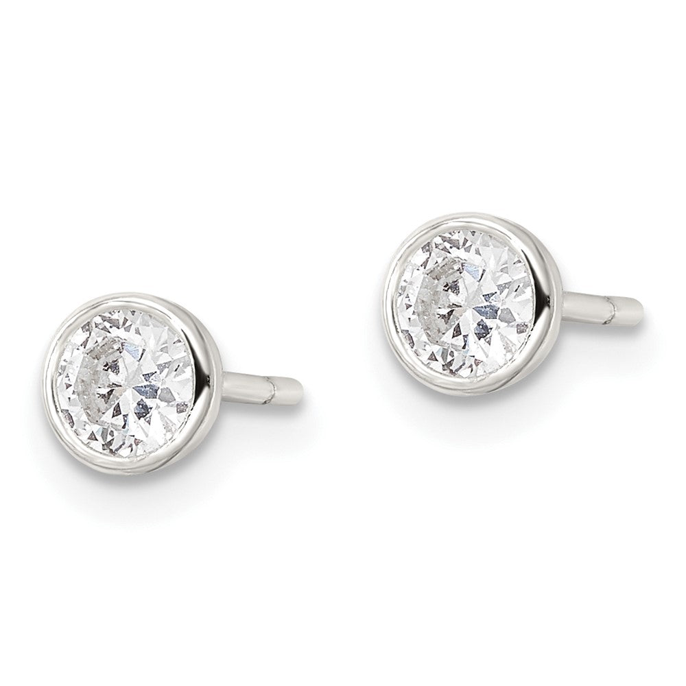 Sterling Silver Polished 4mm Round Cz Bezel Set Stud Earrings